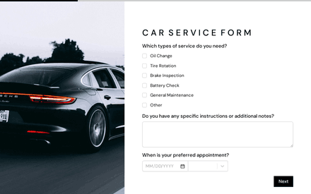 Formulario de servicio de automóvil template image