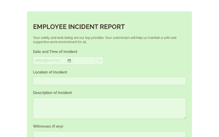 Formulaire de rapport d'incident d'employé template image