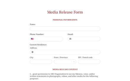 Media Release Form template image