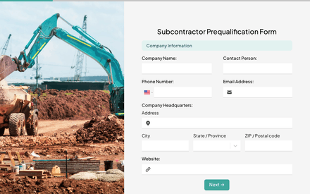 Subcontractor Prequalification Form template image