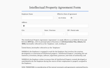 Intellectual Property Agreement Form template image